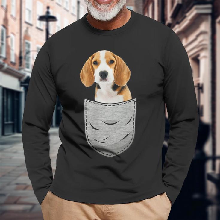 Beagle In The Chest Pocket Pocket For Dog Owners Langarmshirts Geschenke für alte Männer