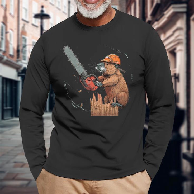 Beaver Lumberjack Chainsaw Langarmshirts Geschenke für alte Männer