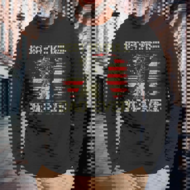 Best Pitbull Dad Ever Us Flag For Dog Dad Long Sleeve T-Shirt Gifts for Old Men