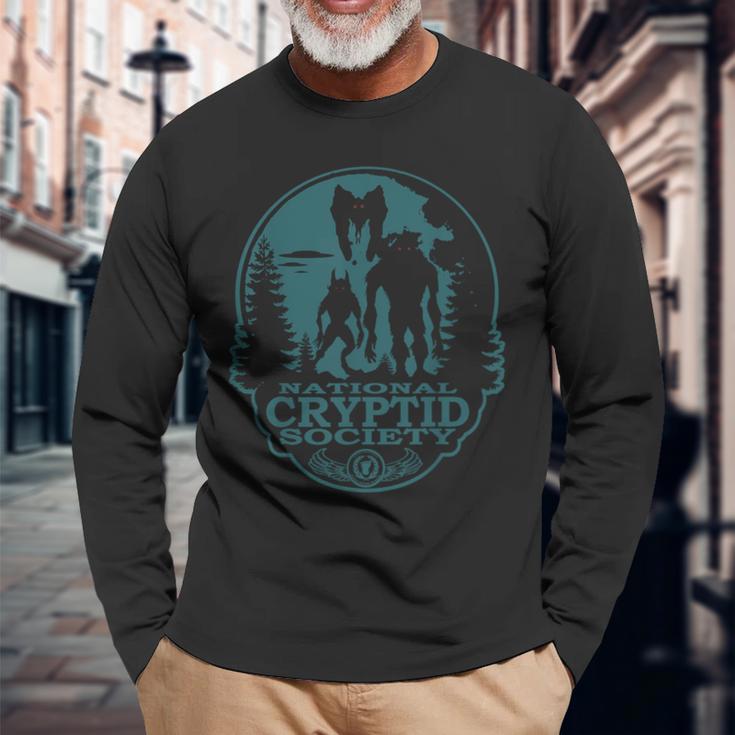 Bigfoot Dogman Mothman Ufo National Cryptid Society Crest Langarmshirts Geschenke für alte Männer