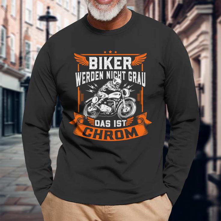 Biker Wird Nicht Grau Das Ist Chrome Ironie Fun Langarmshirts Geschenke für alte Männer