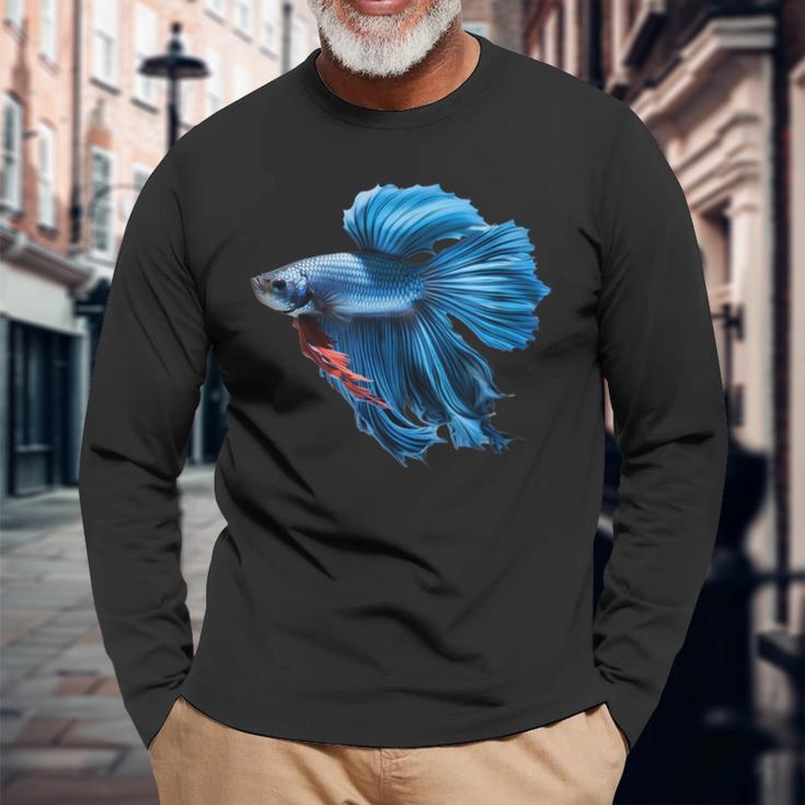 Blue Betta Fish And Siamese Betta Fish Tank Owner Langarmshirts Geschenke für alte Männer