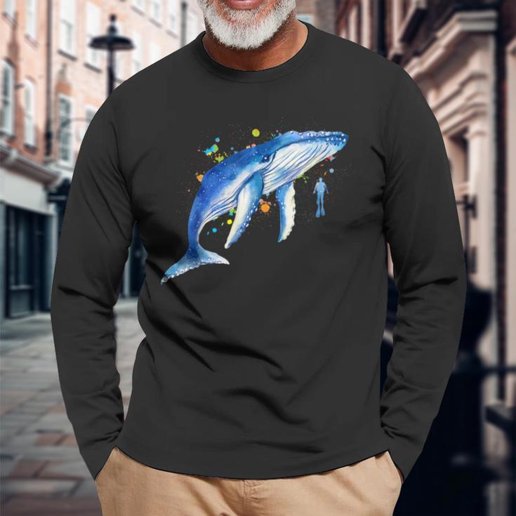 Blue Whale Diver Whale Langarmshirts Geschenke für alte Männer