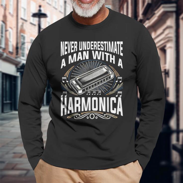 Blues Harp Harmonica Langarmshirts Geschenke für alte Männer