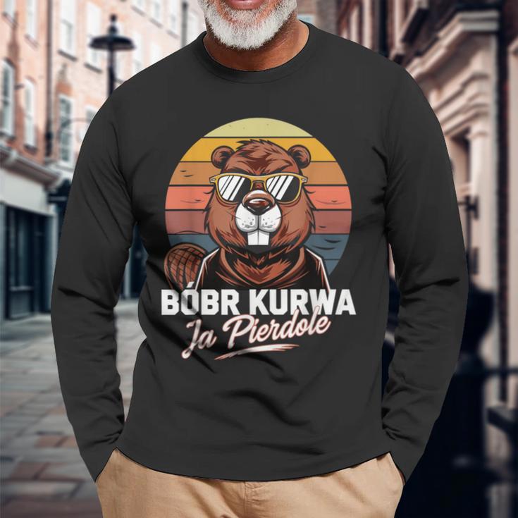 Bober Kurwa Meme Poland Beaver Costume Yes Pierdole Bóbr Langarmshirts Geschenke für alte Männer