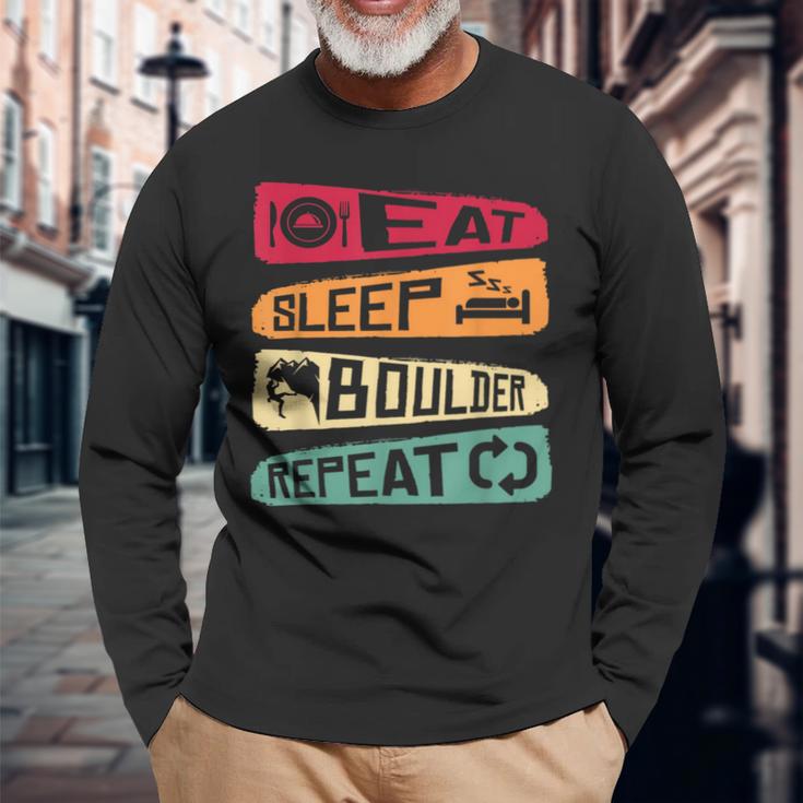 Bouldern Climbing Eat Sleep Boulder Repeat Boulderer Langarmshirts Geschenke für alte Männer