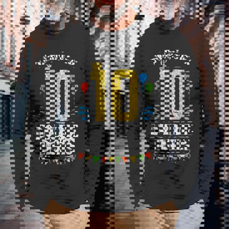 This Boy Is Now 10 Double Digits Crown 10Th Birthday Fiesta Long Sleeve T-Shirt Gifts for Old Men