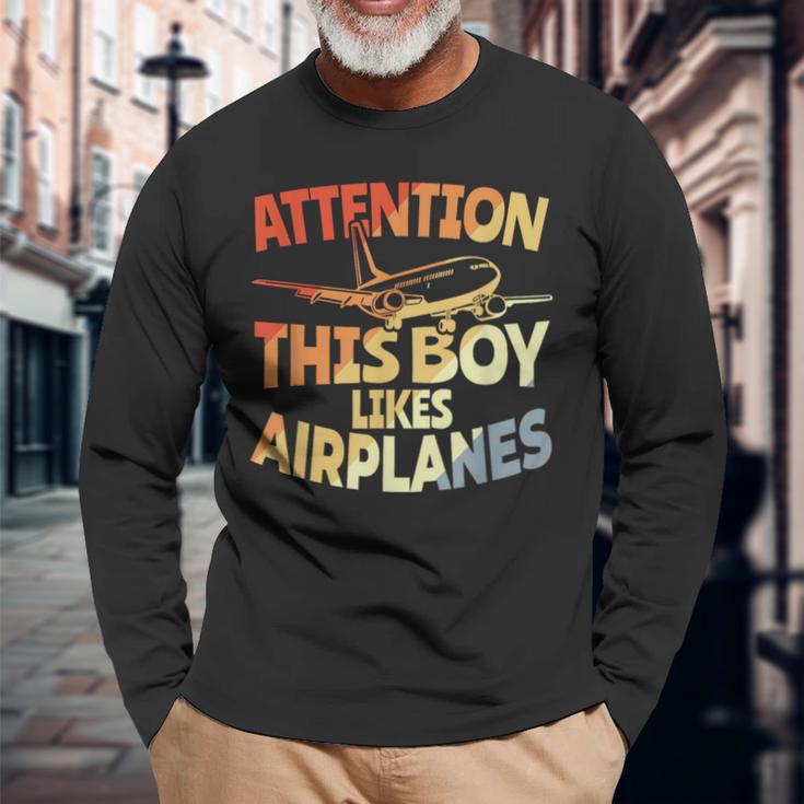 This Boy Likes Planes Aviation Boys Langarmshirts Geschenke für alte Männer