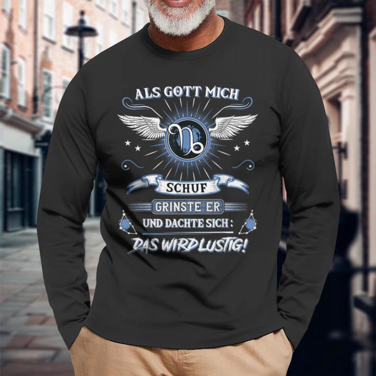 Capricorn Als Gott Mich Schuf Grinste Er Zodiac Sign Langarmshirts Geschenke für alte Männer