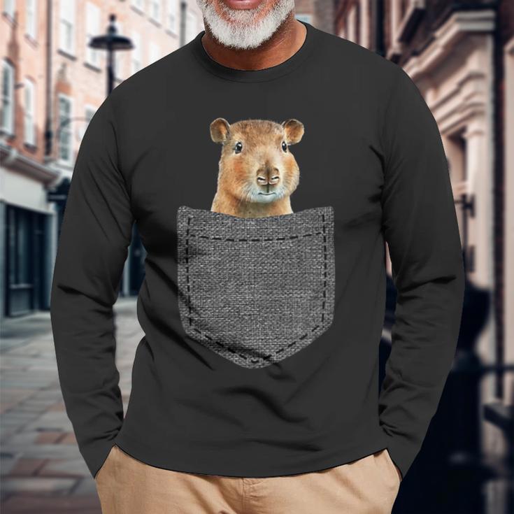 Capybara In Chest Pocket Capybara Langarmshirts Geschenke für alte Männer