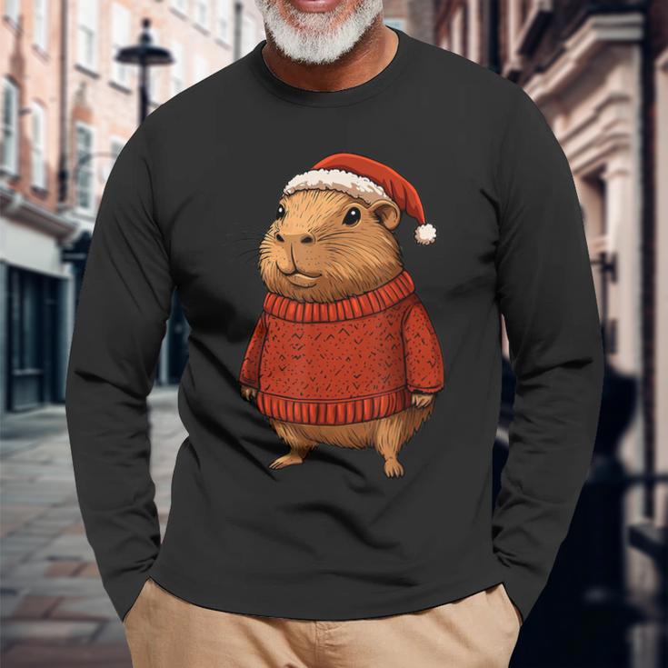 Capybara Ugly Sweater Santa Hat Christmas Langarmshirts Geschenke für alte Männer