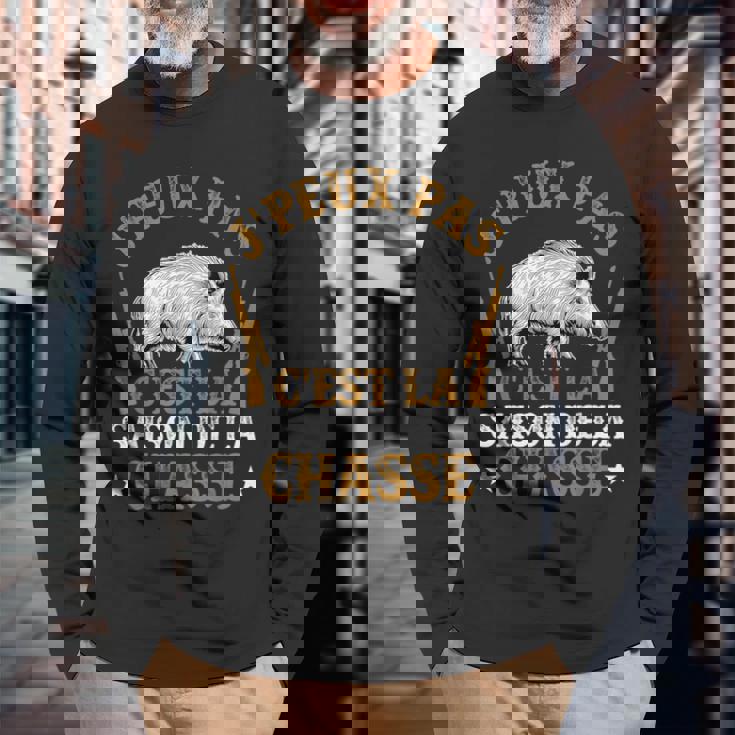 Chasseur Humour Sanglier J'peux Pas C'est La Saison Chasse T-shirt à manches longues Cadeaux pour les vieillards