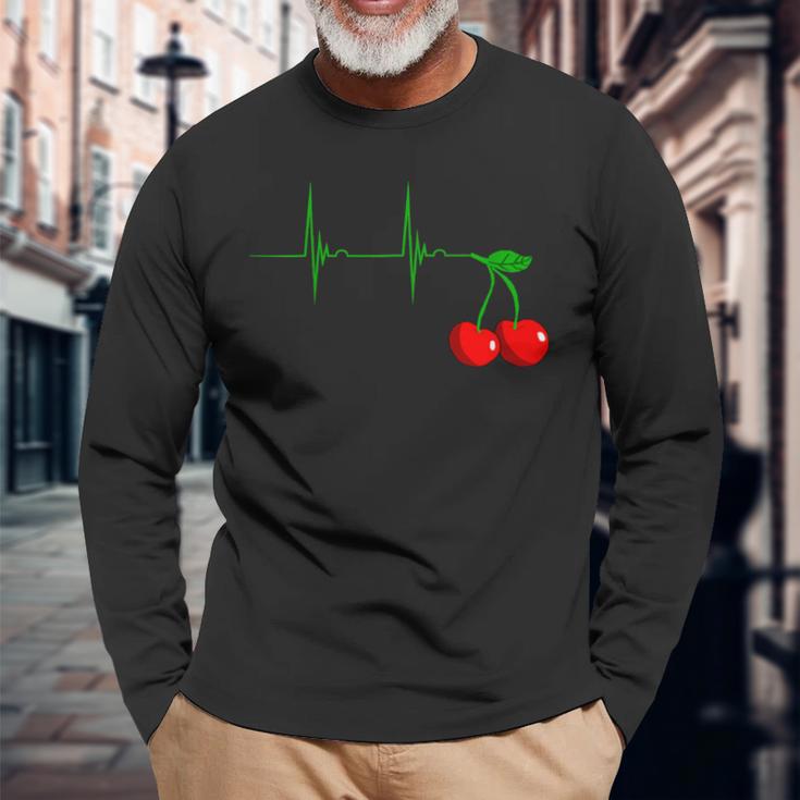 Cherry Heartbeat Cherries Fruits Ecg Pulse Langarmshirts Geschenke für alte Männer