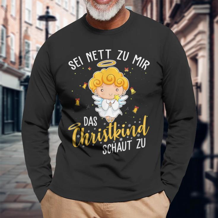 Christkind Schaut Zu Christmas Night Holiday Evening Langarmshirts Geschenke für alte Männer