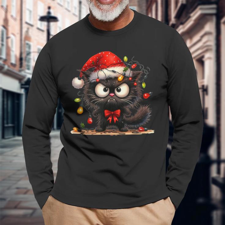 Christmas Grumpy Angry Cat Naughty Fairy Lights Langarmshirts Geschenke für alte Männer