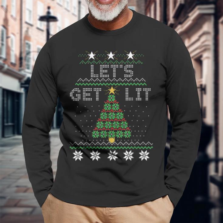 Christmas Let's Get Lit Tree Knit Ugly Sweater Long Sleeve T-Shirt Gifts for Old Men Christmas Let's Get Lit Tree Knit Ugly Sweater Long Sleeve T-Shirt Gifts for Old Men