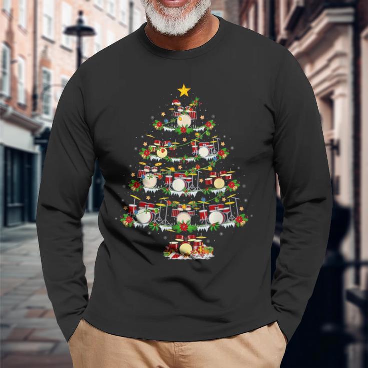 Christmas Lights Santa Drummer Christmas Tree Langarmshirts Geschenke für alte Männer