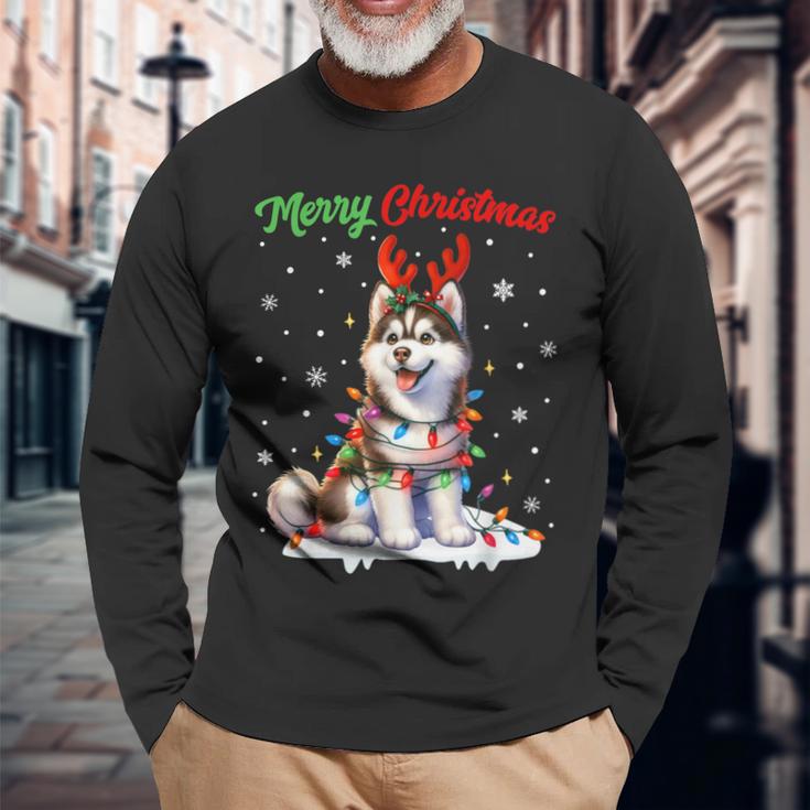 Christmas Outfit Christmas Jumper Husky Dog Christmas Langarmshirts Geschenke für alte Männer