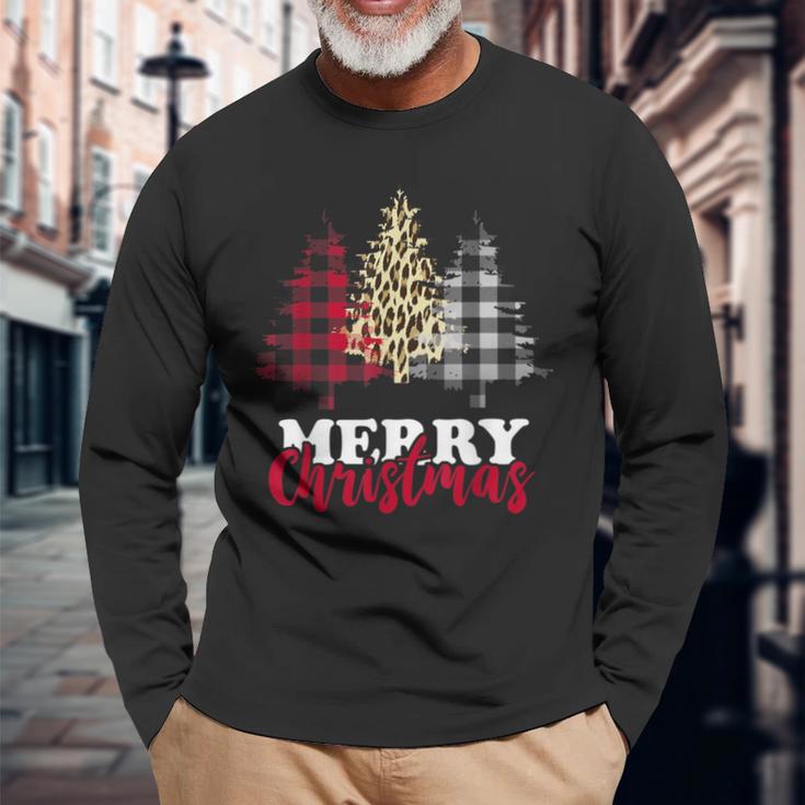 Christmas Tree Buffalo Check Leopard Xmas Merry Christmas Langarmshirts Geschenke für alte Männer