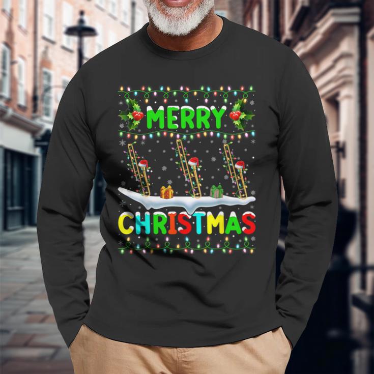 Christmas Trombone Lighting Santa Hat Merry Christmas Trombone Langarmshirts Geschenke für alte Männer