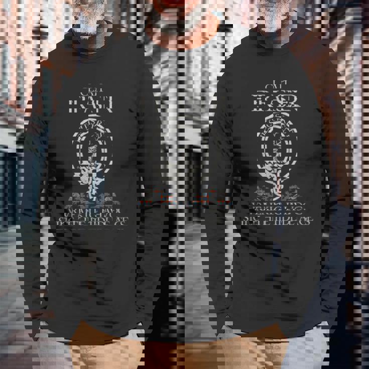 Clan Fraser Of Lovat Tartan Crest Thistle Vintage Long Sleeve T-Shirt Gifts for Old Men