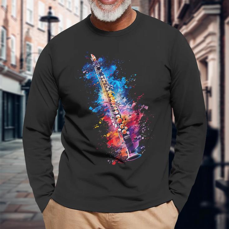 Clarinet Instrument On Colourful Painted Clarinet Langarmshirts Geschenke für alte Männer