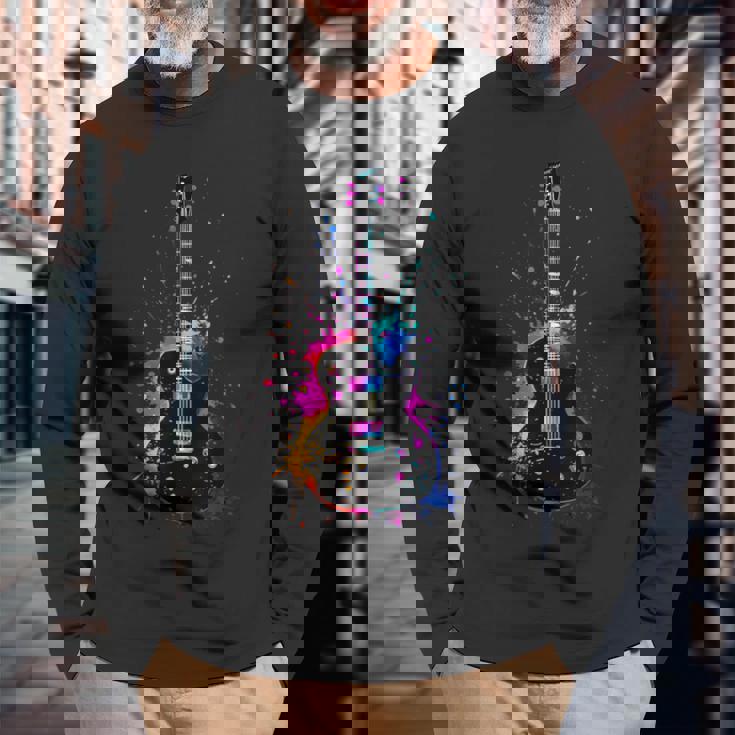 Colorful Guitarist Guitar Music Lover Long Sleeve T-Shirt Gifts for Old Men