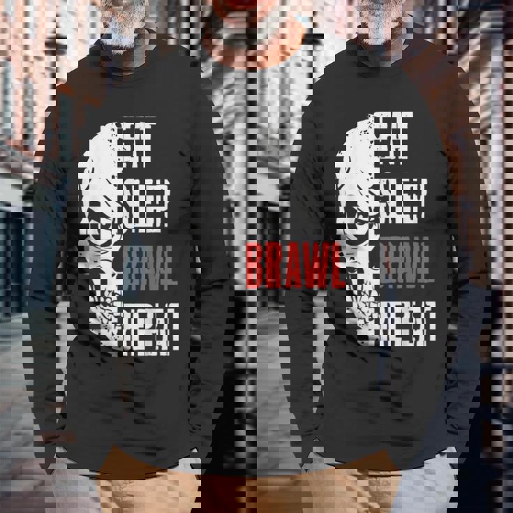 Comer Dormir Brawl Repetir Divertidoideo Gamer Gaming Camiseta de manga larga Regalos para ancianos