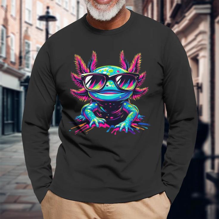 Cool Axolotl With Sunglasses Colourful Motif Axolotl Langarmshirts Geschenke für alte Männer