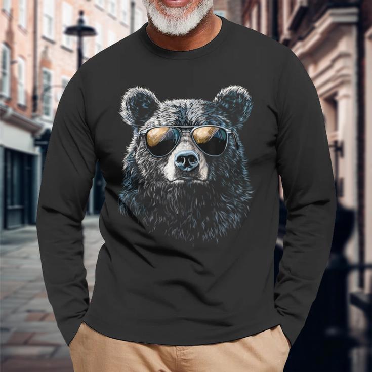 Cool Bear Portrait With Sunglasses Illustration Bear Langarmshirts Geschenke für alte Männer