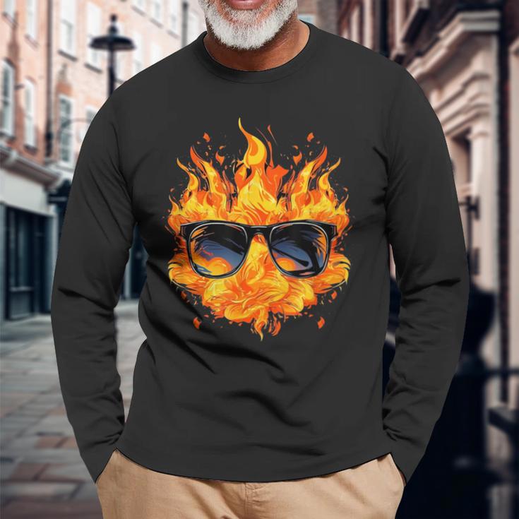 Cool Fire And Flames Glasses Langarmshirts Geschenke für alte Männer