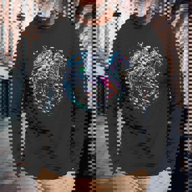 Cool Galaxy Jockey Astronaute Sur Les Courses Hippiques T-shirt à manches longues Cadeaux pour les vieillards
