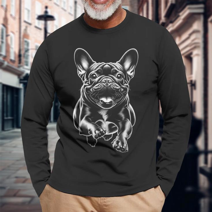 Cute French Bulldog In Run As Cool Portrait Langarmshirts Geschenke für alte Männer