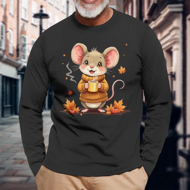 Cute Mouse With Autumn Graphic Langarmshirts Geschenke für alte Männer