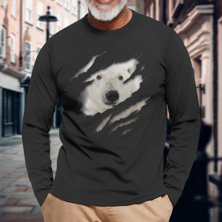 Cute Polar Bear Face Animal Rider Polar Bear Ripped Langarmshirts Geschenke für alte Männer