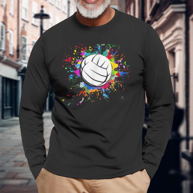 Cuteolleyball Ball Watercolor Colorful Paint Splash Langarmshirts Geschenke für alte Männer