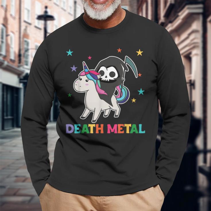 Death Metal Rock Music Death Riding Unicorn Unicorns Langarmshirts Geschenke für alte Männer