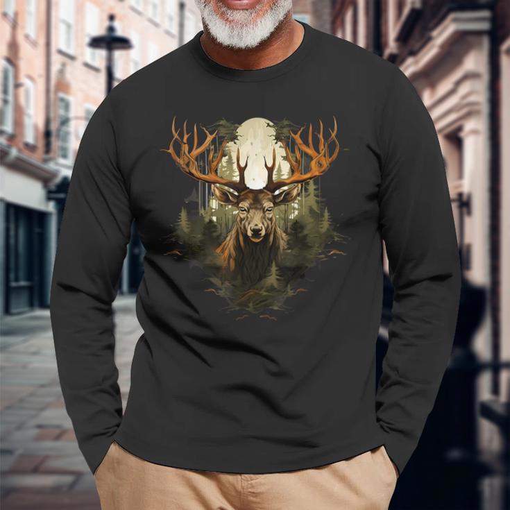 Deer Wildlife Nature Motif Animal Lovers Landscape Forest Langarmshirts Geschenke für alte Männer