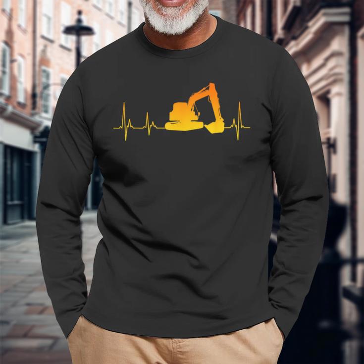 Digger Driver Digger Driver Heartbeat Ecg Heart Rate Langarmshirts Geschenke für alte Männer