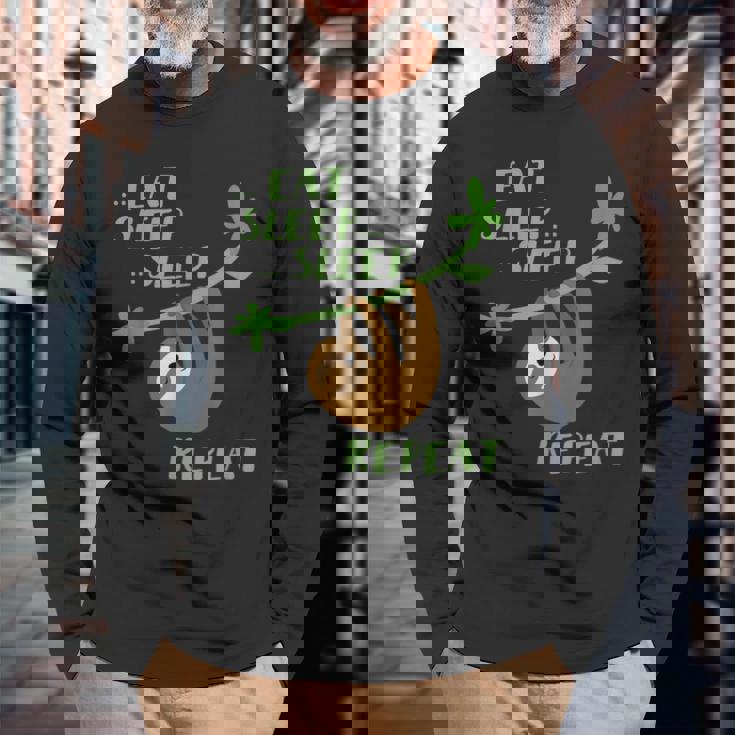 Divertida Con Texto Eat Sleep Repeat Camiseta de manga larga Regalos para ancianos