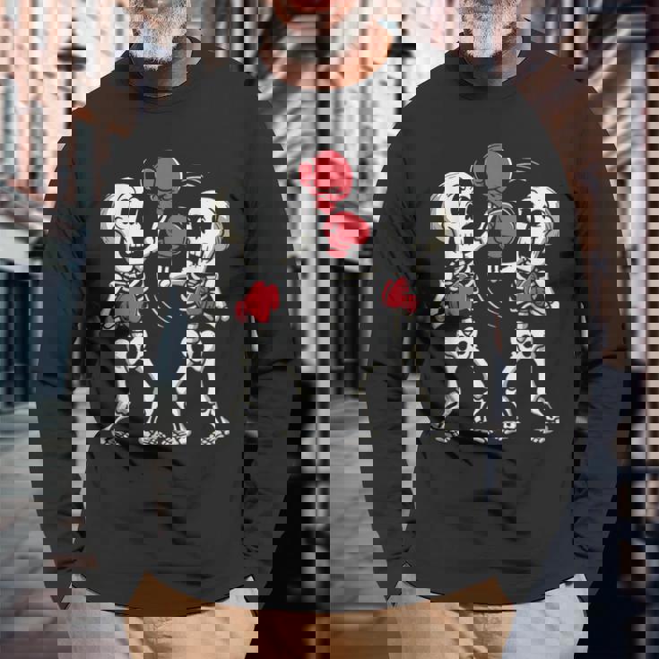 Divertido Boxeador Para Amantes Del Boxeo Kickboxing Esqueleto Camiseta de manga larga Regalos para ancianos