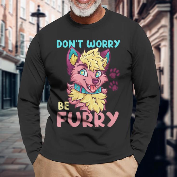 Don't Worry Be Furry I Furry Fandom Cosplay Langarmshirts Geschenke für alte Männer