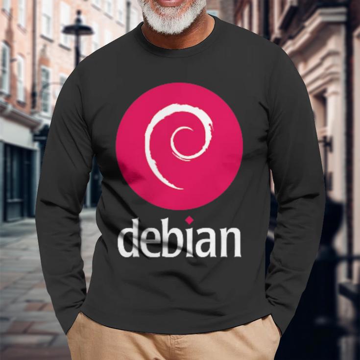 Double-Sided Debian Linux Software Of The Dedicated Community Langarmshirts Geschenke für alte Männer