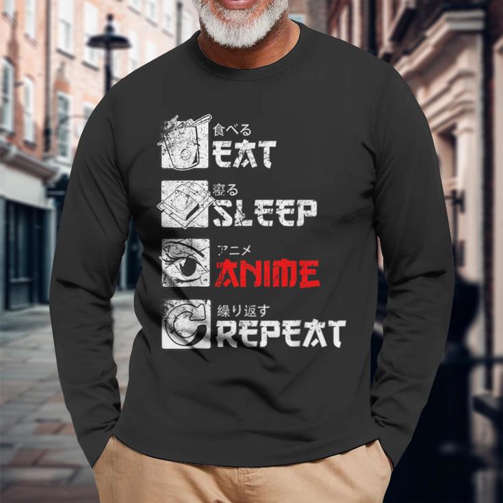 Eat Sleep Anime Repeat Manga Anime Manga Japan Outfit Langarmshirts Geschenke für alte Männer