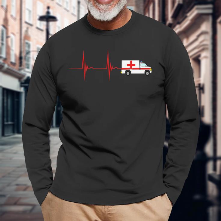 Emergency Car Heartbeat Ekg Pulse Ambulance Driver Rescuer Langarmshirts Geschenke für alte Männer