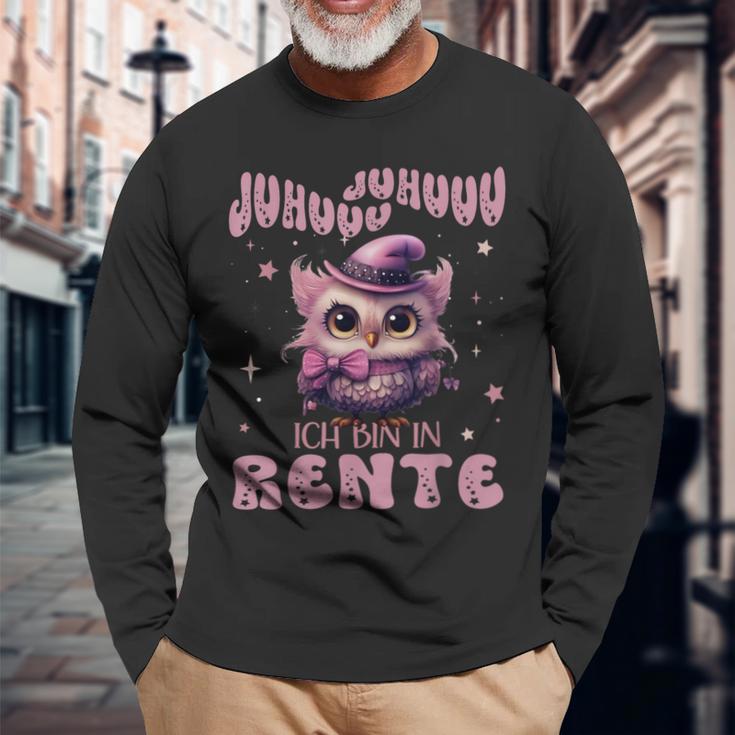 Eule Juhuuu Ich Bin In Rente Nachtteule Im Ruhestand Langarmshirts Geschenke für alte Männer