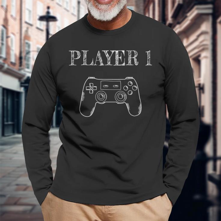 Father Son Partner Look Gamer Player 1 Langarmshirts Geschenke für alte Männer