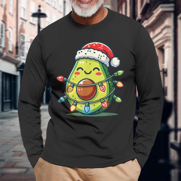 Festive Avocado Santa Christmas Lighting Langarmshirts Geschenke für alte Männer