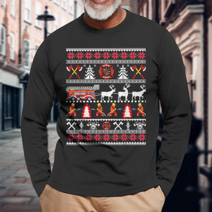 Fireman Ugly Christmas Sweater Fireman Fire Brigade Langarmshirts Geschenke für alte Männer