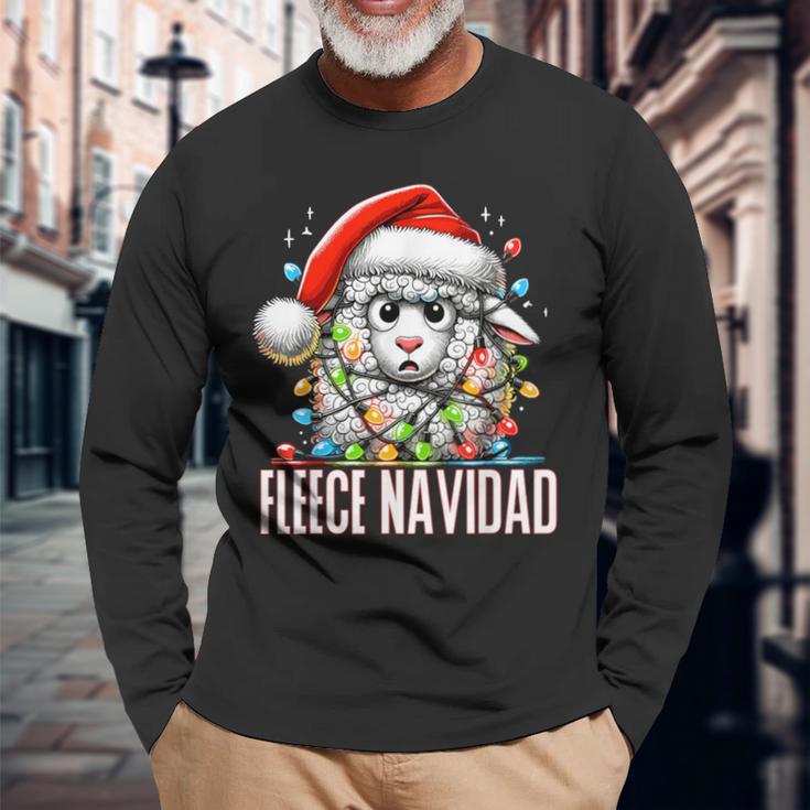 Fleece Navidad Feliz Navidad Sheep Christmas Langarmshirts Geschenke für alte Männer